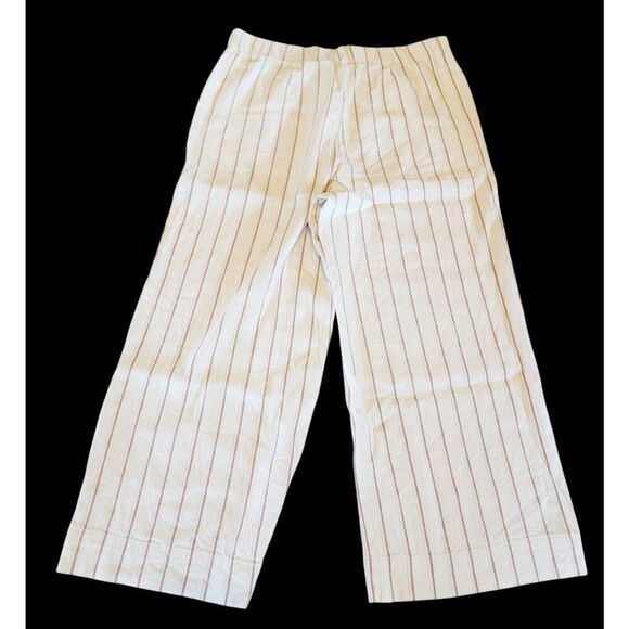 J. Jill S Cropped Pants‎ Beige StripedPull-Onn Wide Leg Linen Elastic Waist - Picture 2 of 5